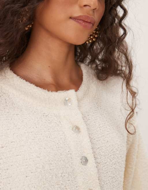 ASOS DESIGN boxy dropped shoulder fluffy cardigan in cream, 3 of 4