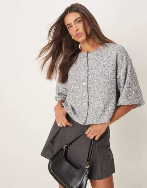 ASOS DESIGN boxy dropped shoulder fluffy top in salt and pepper - view 1