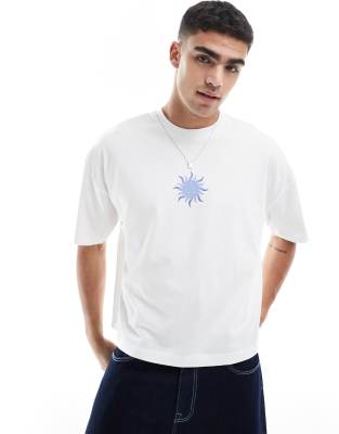 Asos Design Boxy Dropped Shoulder Oversized T-shirt With Celestial Graphic In White