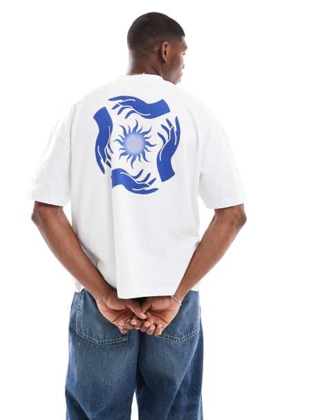 ASOS DESIGN boxy dropped shoulder oversized t-shirt with celestial graphic in white - view 1