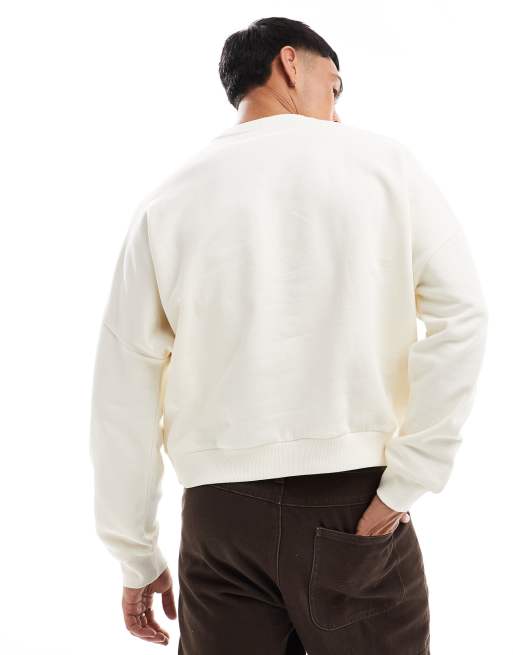 ASOS DESIGN boxy dropped shoulder sweatshirt with chest print in cream, 3 of 4
