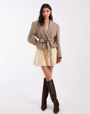 Asos Design Boxy Fit Belted Cropped Jacket-brown