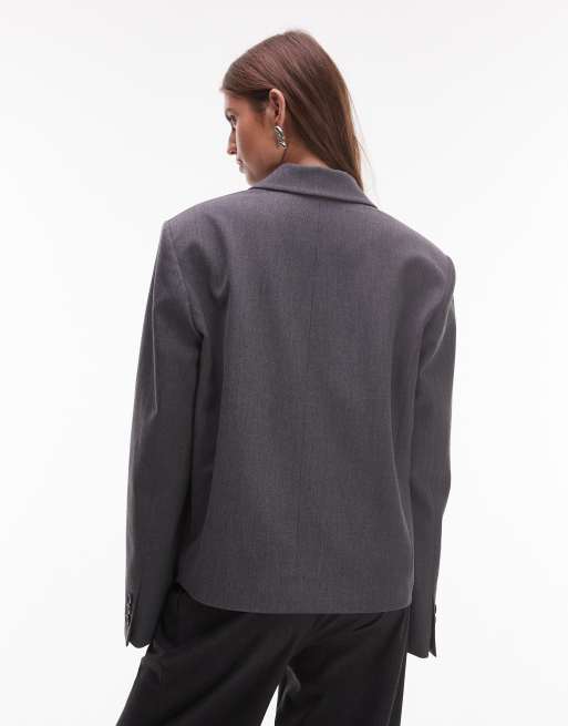ASOS DESIGN boxy fit blazer in grey melange, 4 of 4