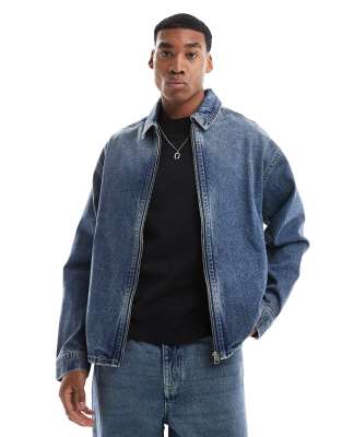 boxy fit coach jacket in mid wash blue - part of a set