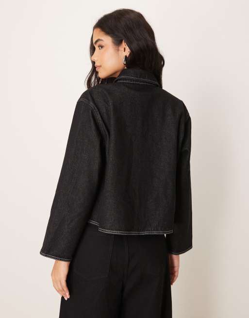 ASOS DESIGN boxy fit denim jacket in black | ASOS