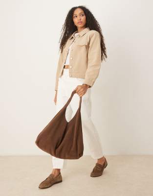 Asos Design Boxy Fit Denim Jacket With Shoulder Pads In Neutral