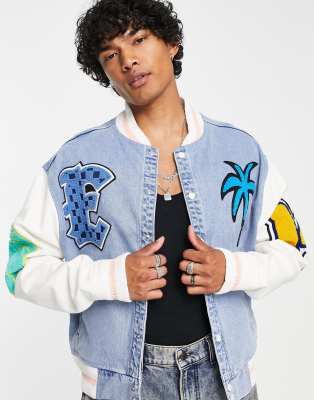ASOS DESIGN boxy fit denim varsity bomber jacket - ASOS Price Checker