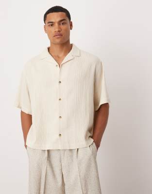 ASOS DESIGN – Boxy Fit Hemd in Stein mit Reverskragen und Biesen - view 1