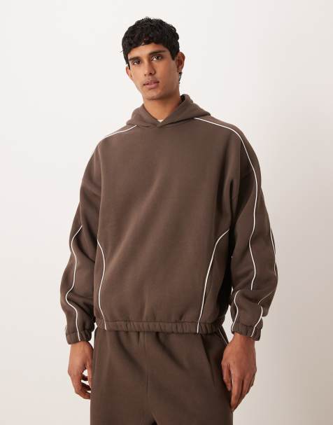 ASOS DESIGN – Boxy-Fit-Kapuzenpullover in Braun mit Paspelierung und extremer Oversize-Passform, Kombiteil - view 1