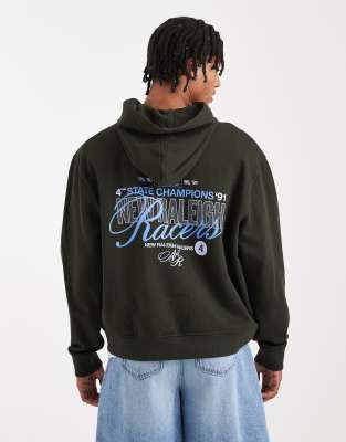 Boxy-Fit-Kapuzenpullover in Grün mit überschnittenen Schultern und Racer-Textprint Grün M