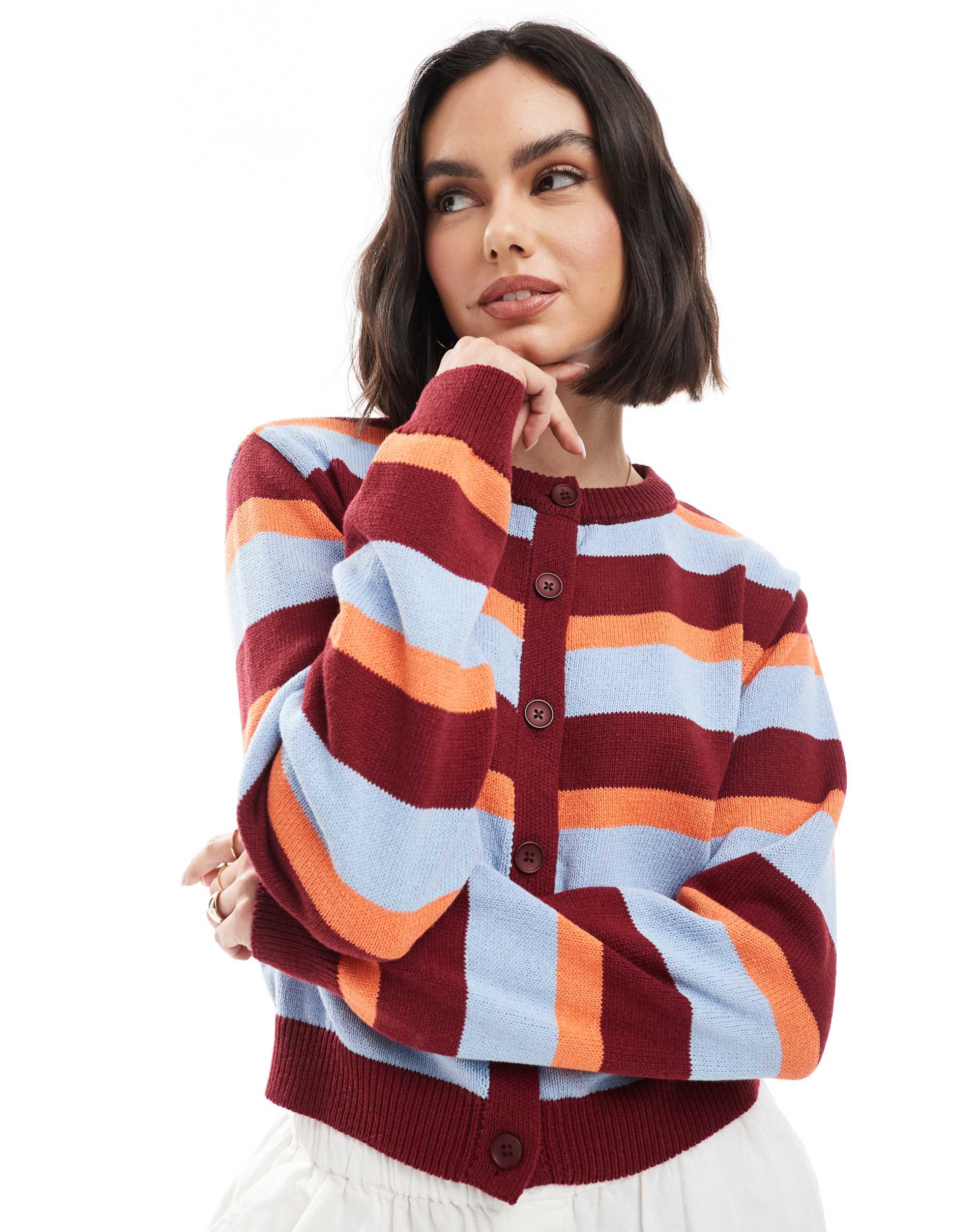 asos design boxy fit knit cardigan in bright stripe