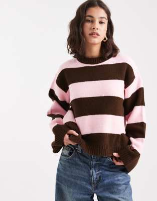 Asos Design Boxy Fit Knit Sweater In Brown