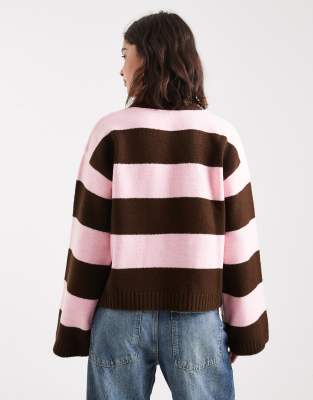 Asos Design Boxy Fit Knit Sweater In Brown