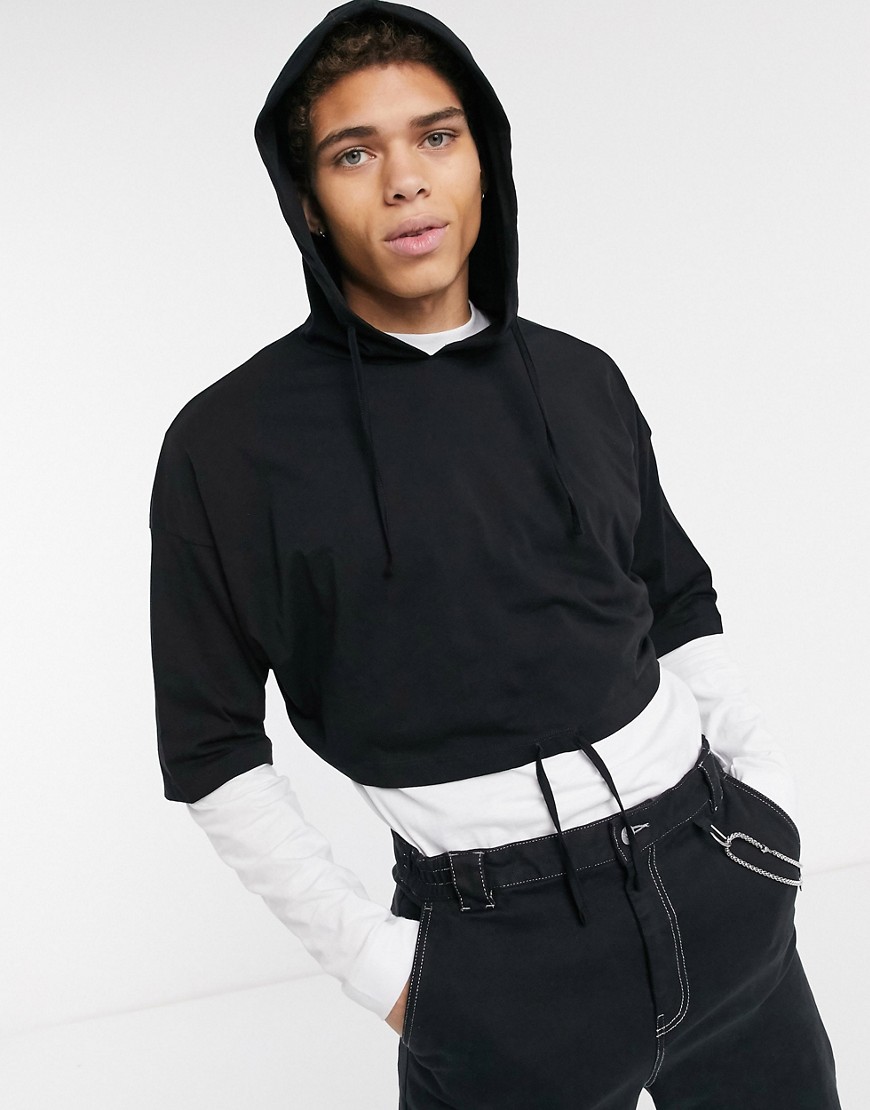 ASOS DESIGN boxy fit lightweight jersey hoody in black
