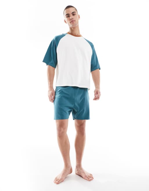 ASOS DESIGN – Boxy Fit Nachtwäsche-Set in Ecru mit Raglanärmeln