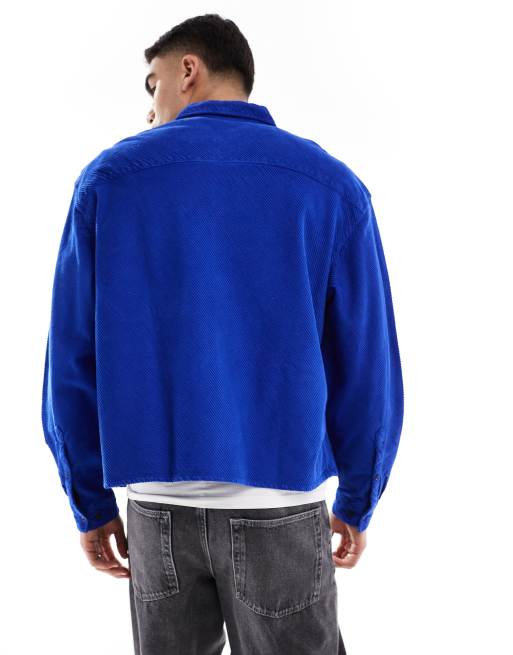 ASOS DESIGN – Boxy Fit Oversize-Cordhemd in Kobaltblau mit diagonalem Muster, 4 von 4