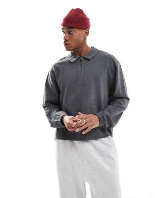 ASOS DESIGN – Boxy Fit Oversize-Sweatshirt in Grau mit kurzem Reißverschluss - view 1