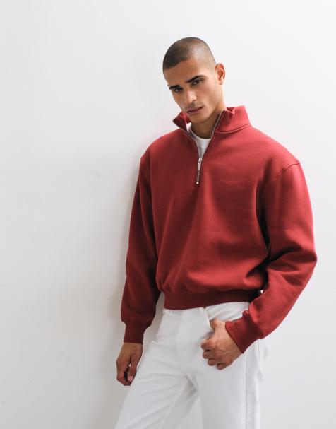 ASOS DESIGN – Boxy Fit Oversize-Sweatshirt in Rot mit kurzem Reißverschluss - view 1