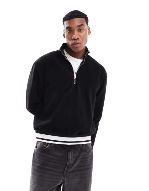 ASOS DESIGN – Boxy Fit Oversize-Sweatshirt in Schwarz aus Fleece mit kurzem Reißverschluss - view 1