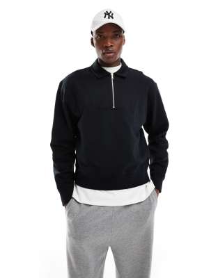 ASOS DESIGN – Boxy Fit Oversize-Sweatshirt in Schwarz mit kurzem Reißverschluss - view 1