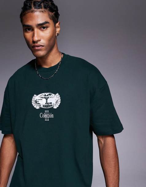 ASOS DESIGN – Boxy Fit Oversize-T-Shirt in Dunkelgrün mit Los-Angeles-Grafik - view 1