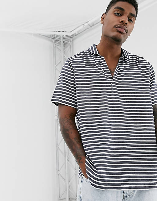 ASOS DESIGN boxy fit shirt in navy horizontal stripe | ASOS