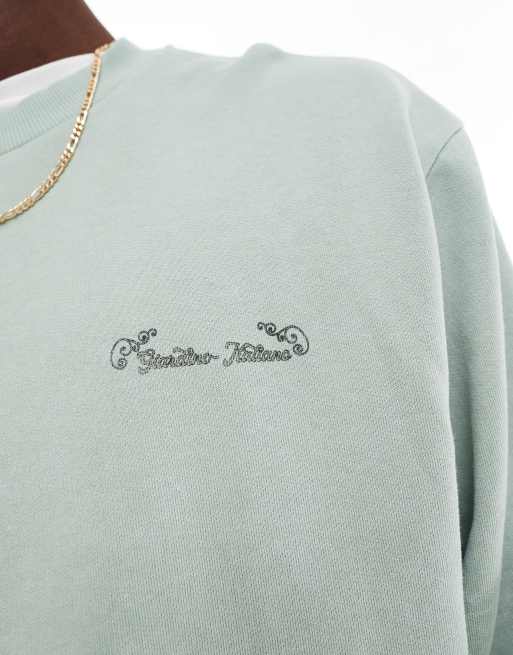 ASOS DESIGN boxy fit sweatshirt with flower prints in washed green, 2 of 4