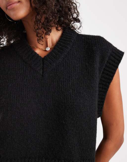 ASOS DESIGN boxy fluffy v neck tank in black, 3 of 4
