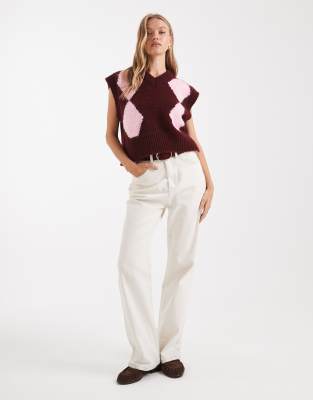 Asos Design Boxy Fluffy V Neck Tank In Burgundy