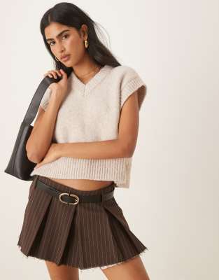 Asos Design Boxy Fluffy V Neck Tank Top In Neutral