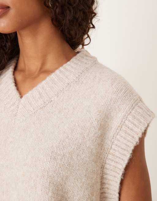 ASOS DESIGN boxy fluffy v neck tank top in oatmeal