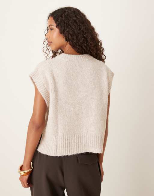 ASOS DESIGN boxy fluffy v neck tank top in oatmeal