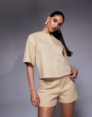 Asos Design Boxy Half Sleeve Interlock Shirt In Yellow