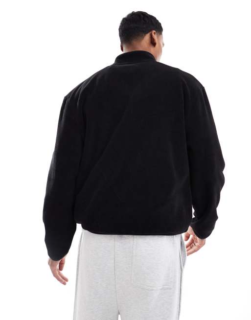 ASOS DESIGN boxy half zip fleece sweatshirt with embroidery in black, 2 of 4