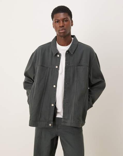 ASOS DESIGN boxy harrington denim jacket in sulfur wash - part of a set - view 1