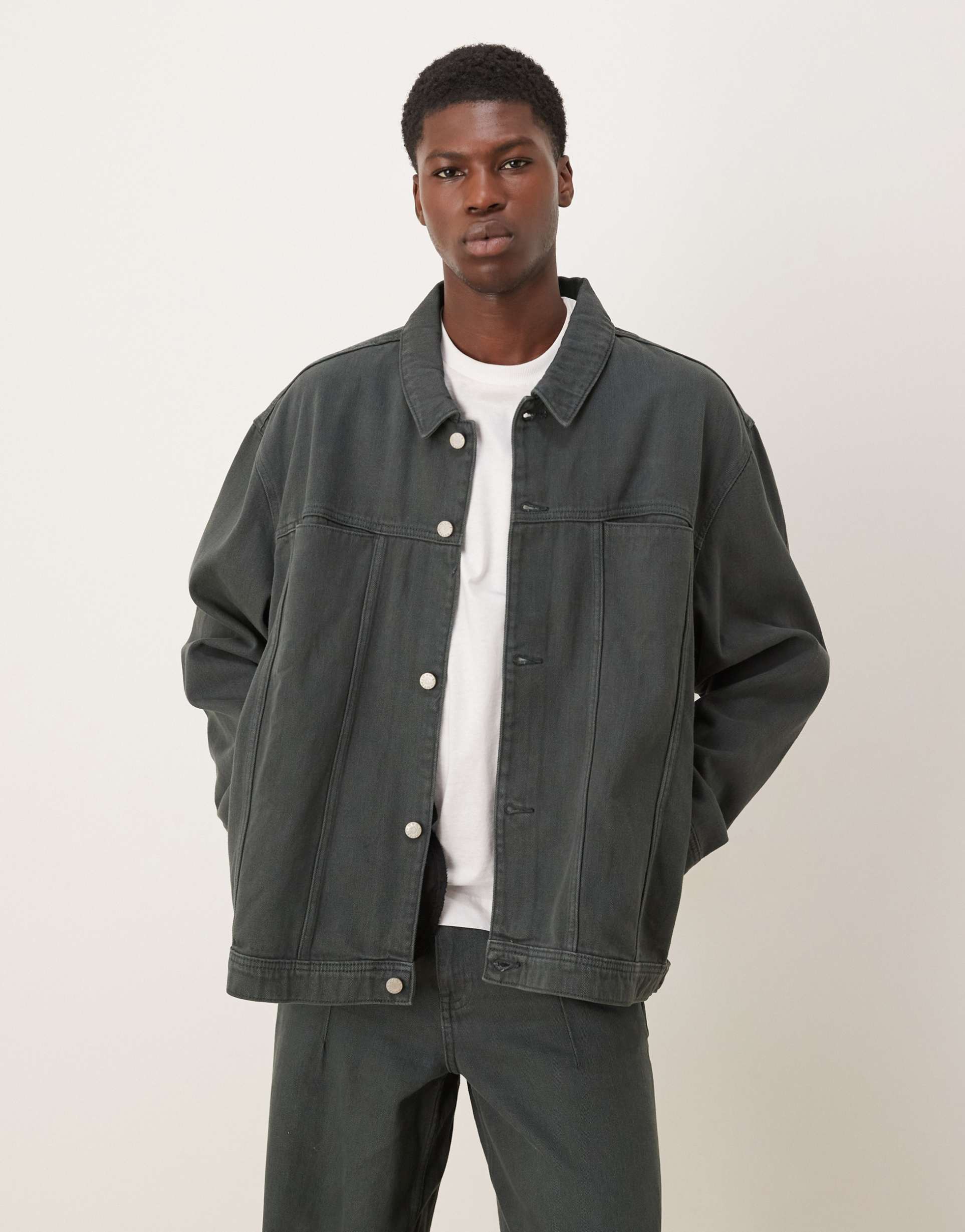 ASOS DESIGN boxy harrington denim jacket in sulfur wash - part of a set