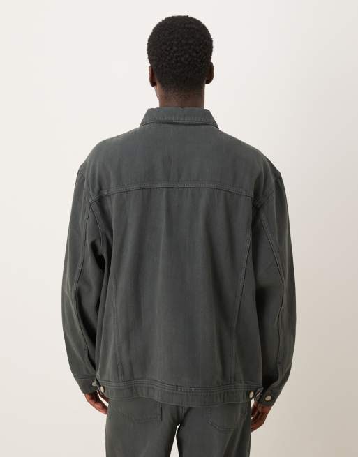 ASOS DESIGN boxy harrington denim jacket in sulfur wash - part of a set, 3 of 5