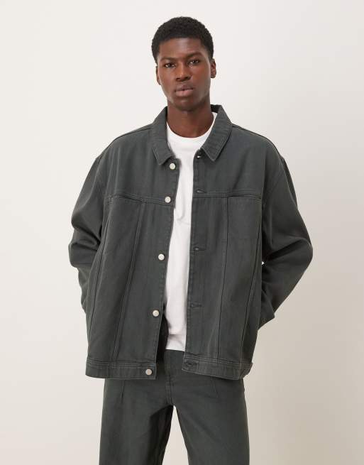 ASOS DESIGN boxy harrington denim jacket in sulphur wash (Part of a set)