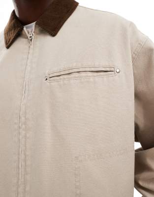 ASOS DESIGN boxy oversized harrington jacket in washed stone