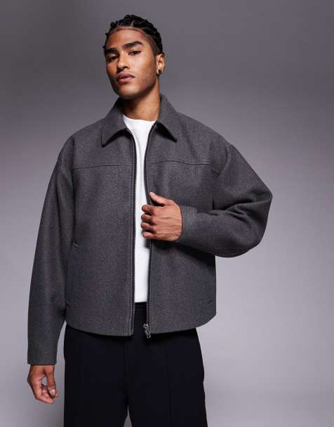 ASOS DESIGN boxy harrington jacket in wool look in charcoal - view 1