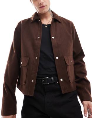 ASOS DESIGN boxy harrington wool look jacket in brown