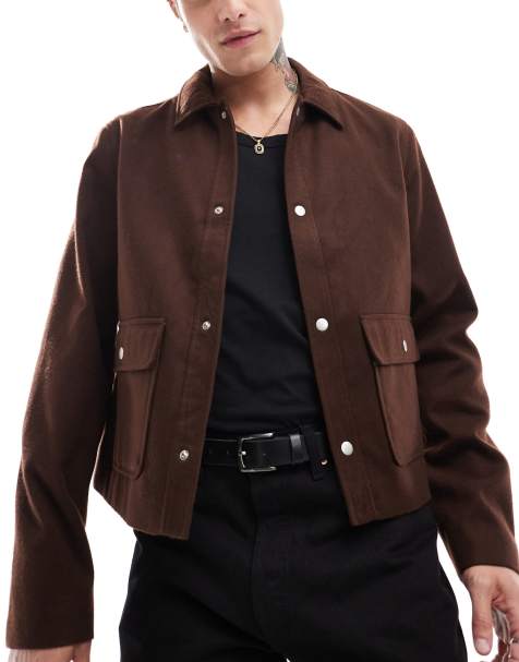 ASOS DESIGN boxy harrington wool look jacket in brown - view 1