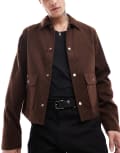 [ASOS DESIGN] ASOS DESIGN boxy harrington wool look jacket in brown S BROWN