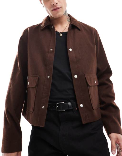 ASOS DESIGN boxy harrington wool look jacket in brown