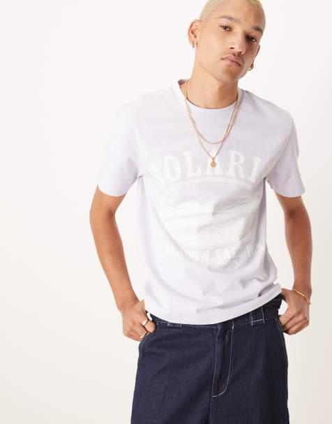 ASOS DESIGN boxy heavyweight 240gsm t-shirt with chest print in purple - view 1