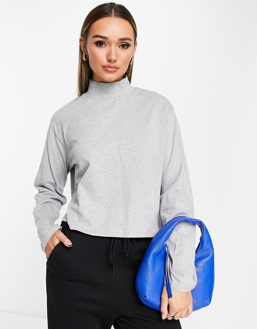 ASOS DESIGN boxy high neck long sleeve T-shirt in gray heather