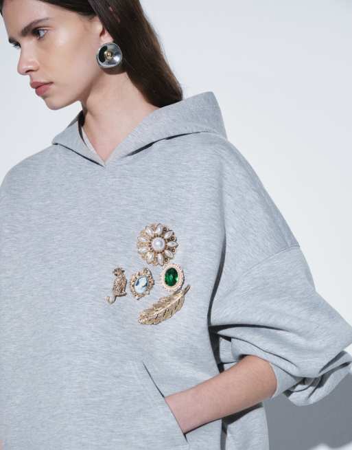 ASOS DESIGN boxy hoodie in grey marl scuba-style fabric, 3 of 5
