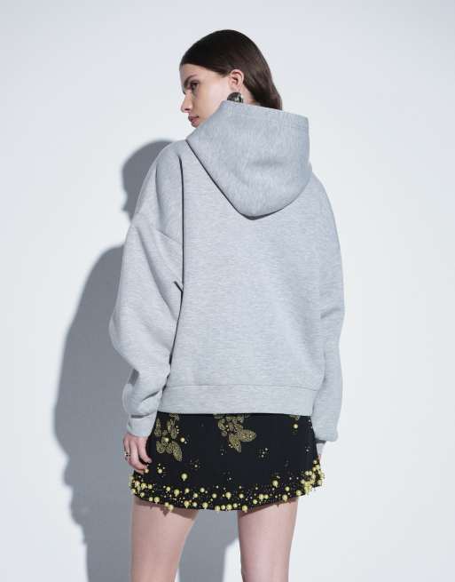 ASOS DESIGN boxy hoodie in grey marl scuba-style fabric, 4 of 5