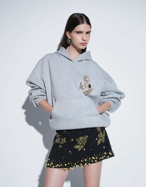 ASOS DESIGN boxy hoodie in grey marl scuba-style fabric, 5 of 5