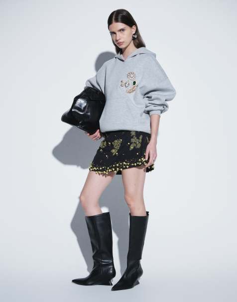 ASOS DESIGN boxy hoodie in heather gray scuba-style fabric - view 1